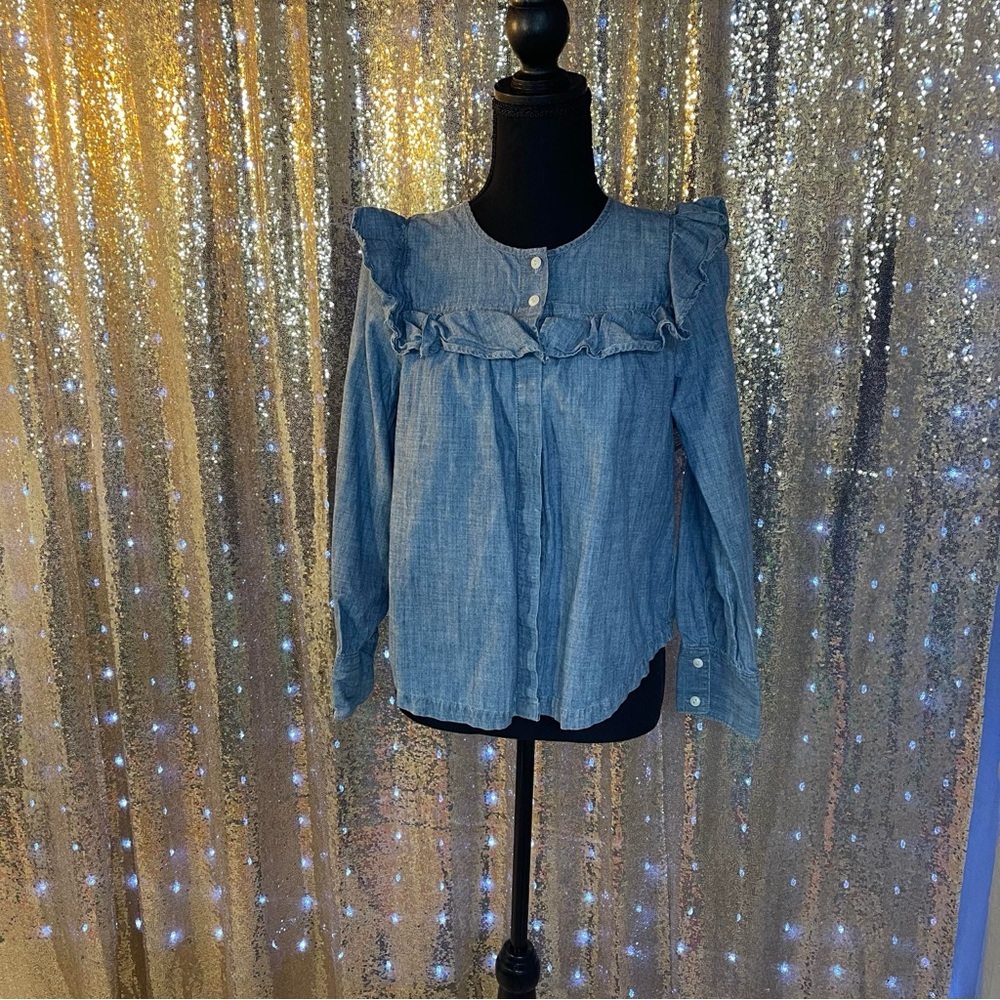 Madewell denim Ruffle Top XS